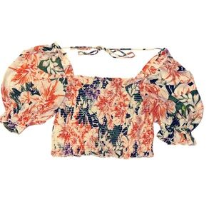 HEM FLORAL PRINT
SMOCKED PUFF‎ SLEEVE TOP-SIZE XL